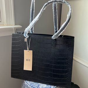 Black Croc Work Tote